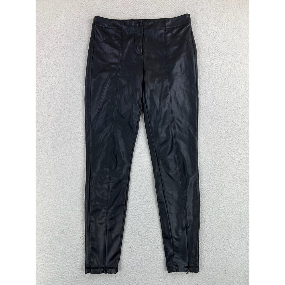 7 For All Mankind Pants Womens Medium Black Faux Leather Jegging Ankle Zip